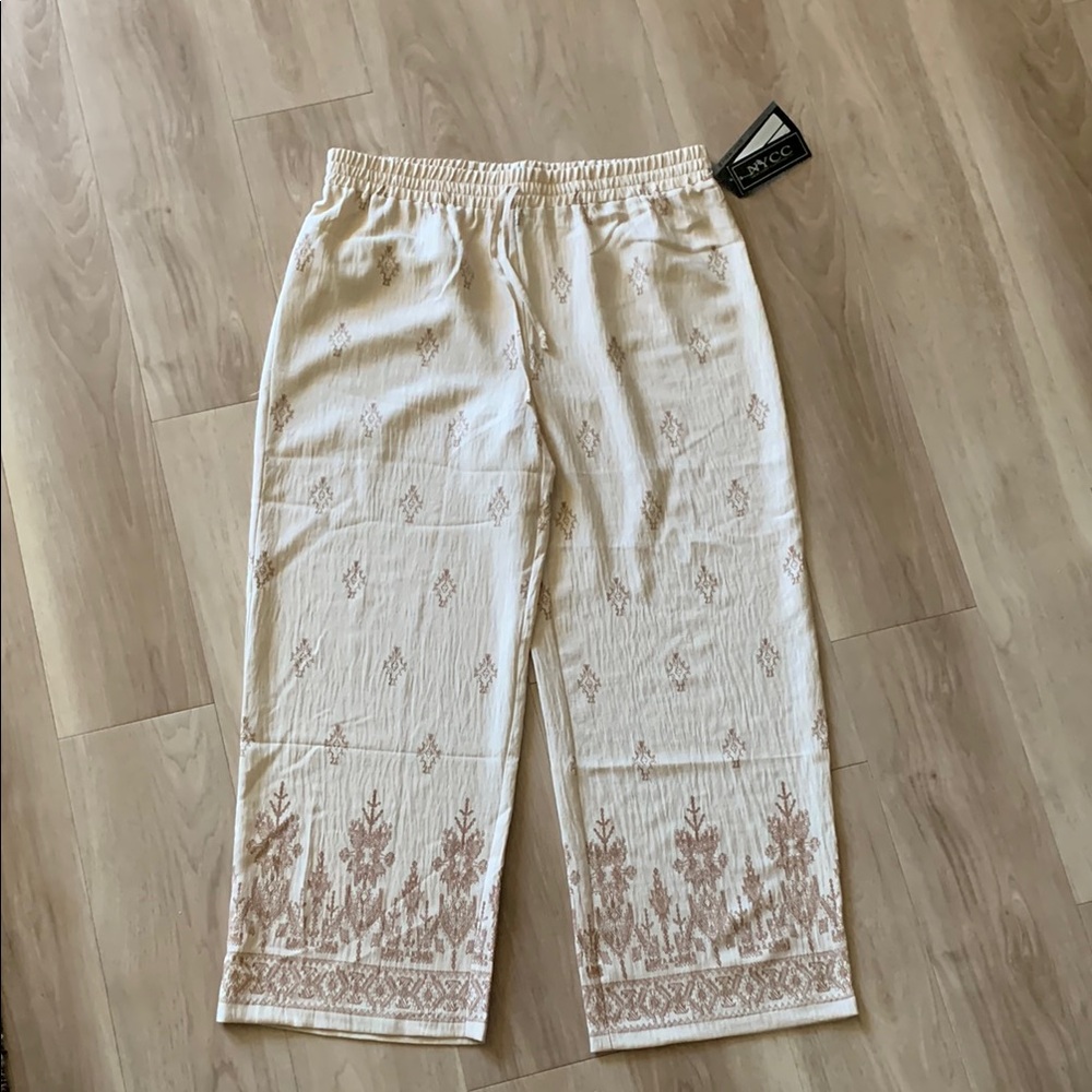 NYC Cream and Brown Elastic Waist Pants